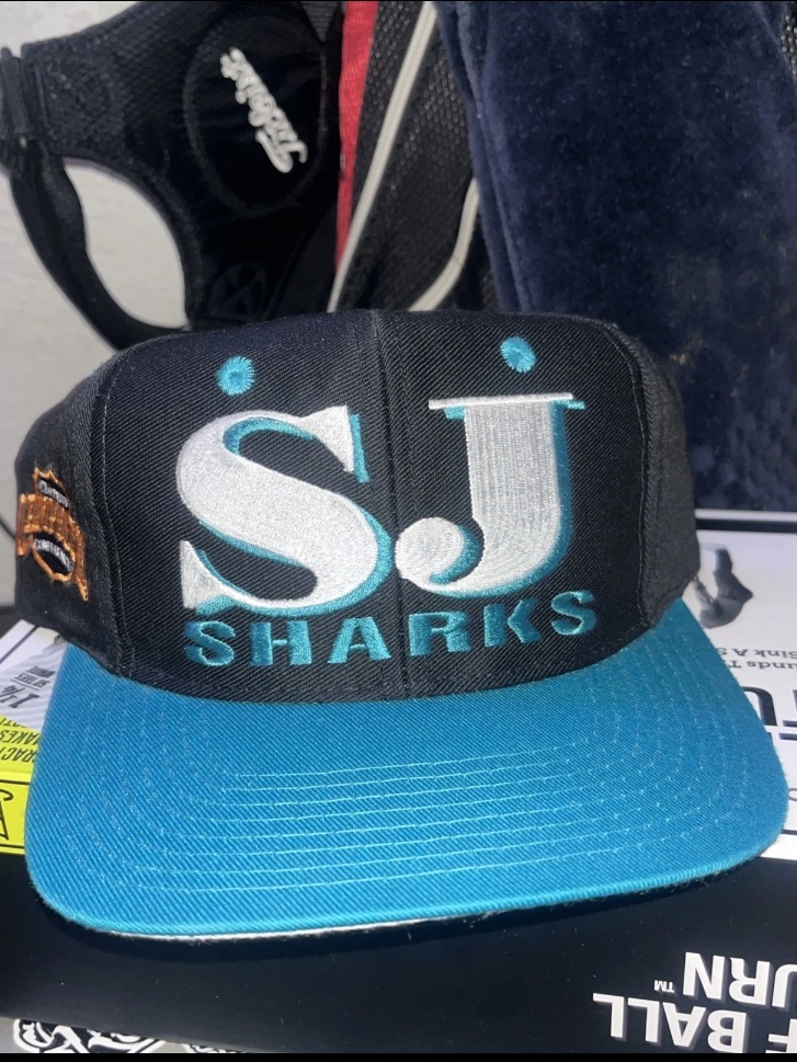 Sj Sharks Snapback Hat - Teal & Black Vintage Logo 7